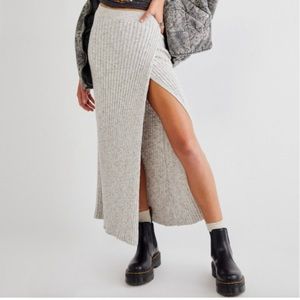 Free People Better Days Grey Midi Skirt Slit Medium M Knit